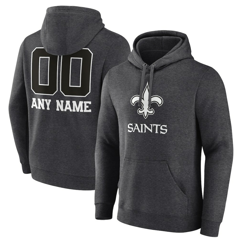 New Orleans Saints Personalized Name & Number Monochrome Pullover Hoodie Charcoal - NFL