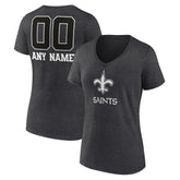 New Orleans Saints Women's Personalized Name & Number Monochrome V-Neck Long Sleeve T-Shirt Charcoal - NFL