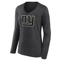 New York Giants Women's Personalized Name & Number Monochrome V-neck T-Shirt Charcoal - NFL