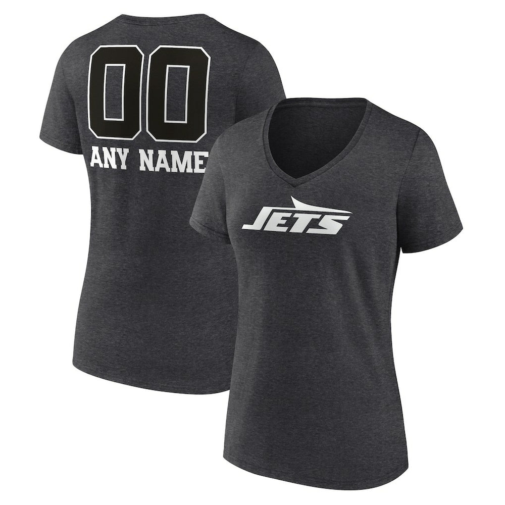 New York Jets Women's Personalized Name & Number Monochrome V-Neck Long Sleeve T-Shirt Charcoal - NFL