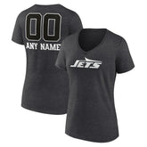 New York Jets Women's Personalized Name & Number Monochrome V-Neck Long Sleeve T-Shirt Charcoal - NFL