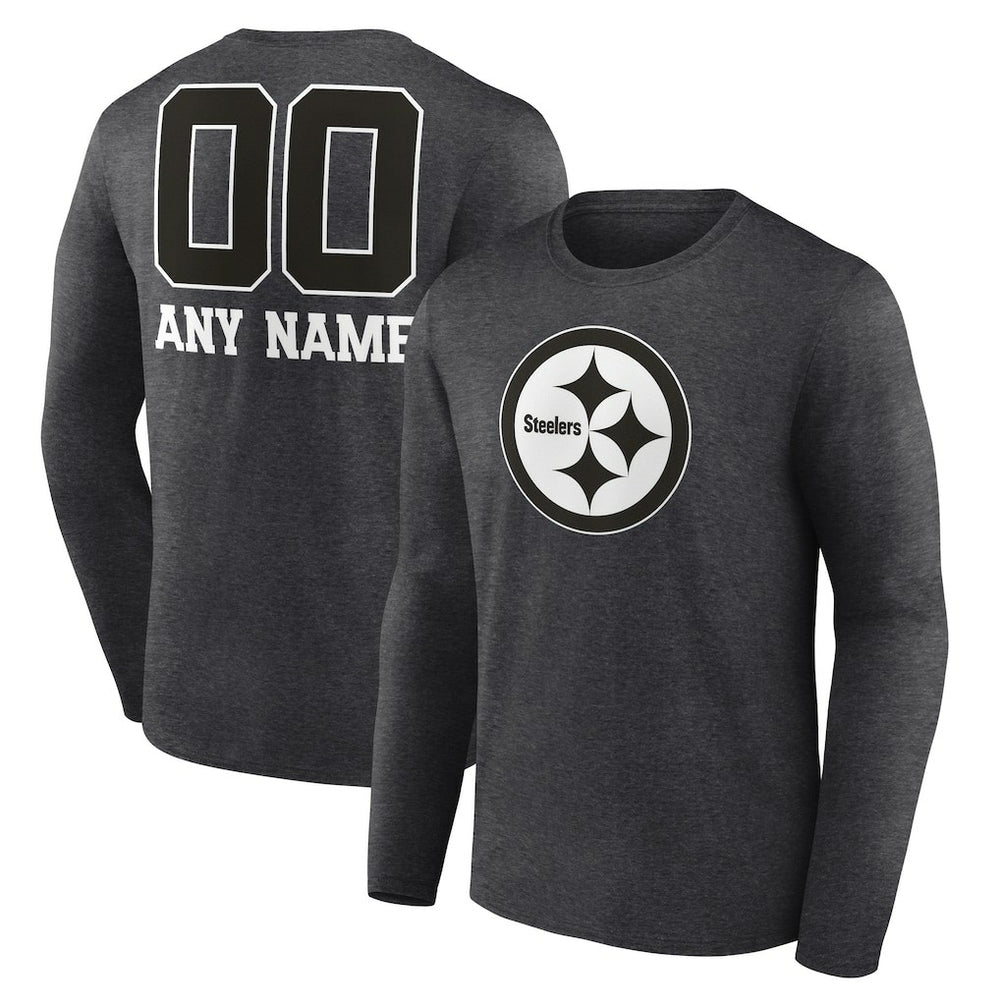 Pittsburgh Steelers Personalized Name & Number Monochrome Long Sleeve T-Shirt Charcoal - NFL