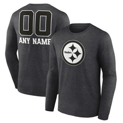 Pittsburgh Steelers Personalized Name & Number Monochrome Long Sleeve T-Shirt Charcoal - NFL