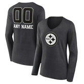 Pittsburgh Steelers Women's Personalized Name & Number Monochrome V-neck T-Shirt Charcoal - NFL