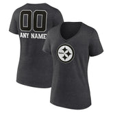 Pittsburgh Steelers Women's Personalized Name & Number Monochrome V-Neck Long Sleeve T-Shirt Charcoal - NFL