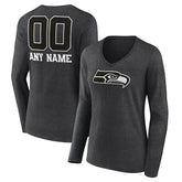 Seattle Seahawks Women's Personalized Name & Number Monochrome V-neck T-Shirt Charcoal - NFL