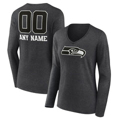 Seattle Seahawks Women's Personalized Name & Number Monochrome V-neck T-Shirt Charcoal - NFL