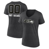 Seattle Seahawks Women's Personalized Name & Number Monochrome V-Neck Long Sleeve T-Shirt Charcoal - NFL