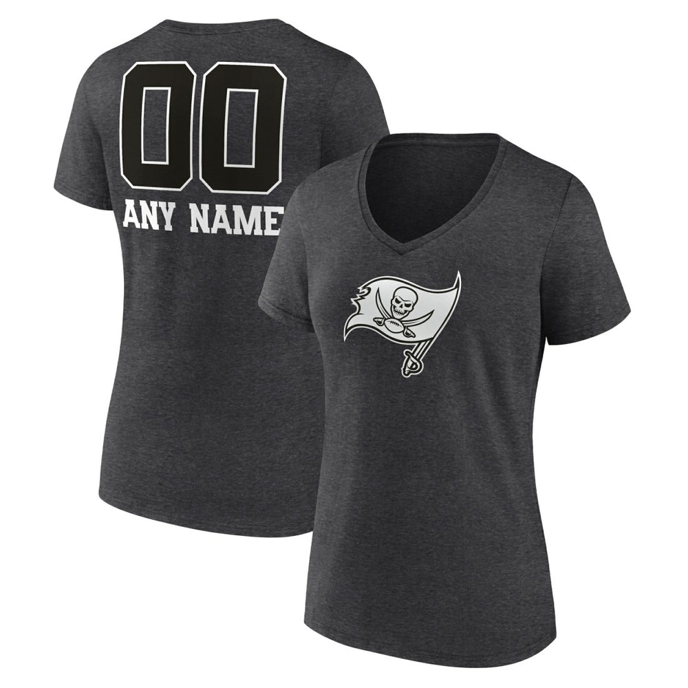 Tampa Bay Buccaneers Women's Personalized Name & Number Monochrome V-Neck Long Sleeve T-Shirt Charcoal - NFL