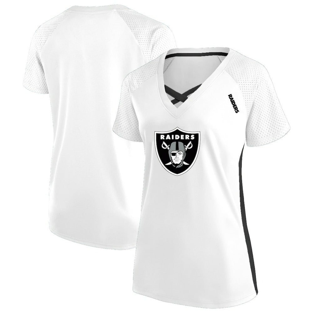 Las Vegas Raiders Women's Plus Size Glitter Lace-Up V- Neck T-Shirt White - Fanatics