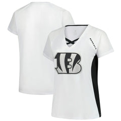 Cincinnati Bengals Women's Plus Size Glitter Lace-Up V- Neck T-Shirt White - Fanatics