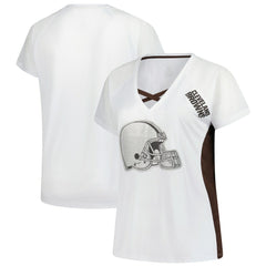 Cleveland Browns Women's Plus Size Glitter Lace-Up V- Neck T-Shirt White - Fanatics