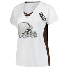 Cleveland Browns Women's Plus Size Glitter Lace-Up V- Neck T-Shirt White - Fanatics