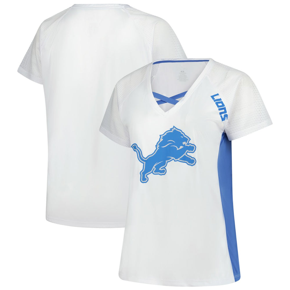 Detroit Lions Women's Plus Size Glitter Lace-Up V- Neck T-Shirt White - Fanatics