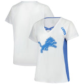 Detroit Lions Women's Plus Size Glitter Lace-Up V- Neck T-Shirt White - Fanatics