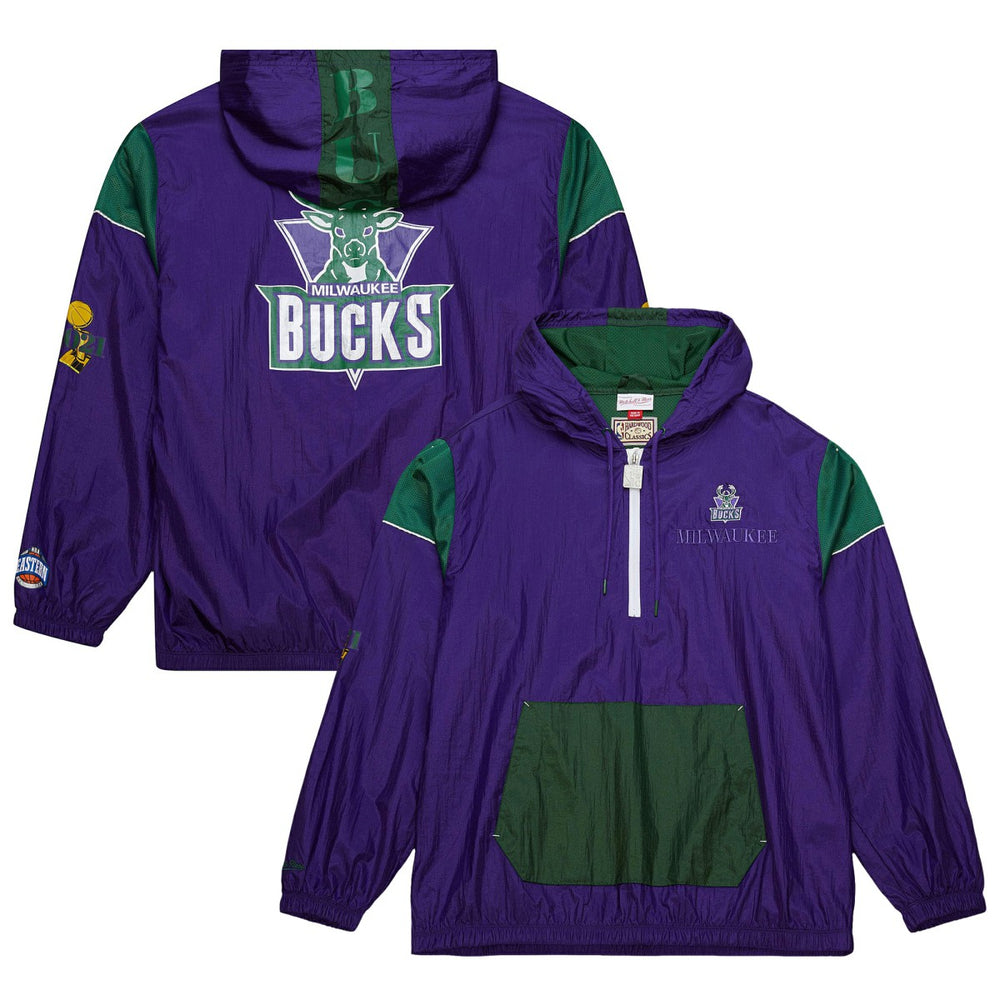 Mitchell & Ness - Milwaukee Bucks Unisex Hardwood Classics Team OG 3.0 Anorak Half-Zip Windbreaker Jacket - Purple