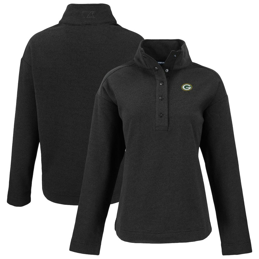 Green Bay Packers Cutter & Buck Women's Hunts Point Eco Half-Snap Sweatshirt Black - NFL