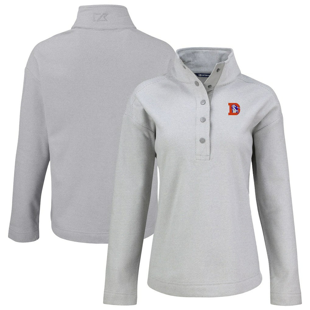Denver Broncos Cutter & Buck Women's Hunts Point Eco Half-Snap Sweatshirt Gray - NFL