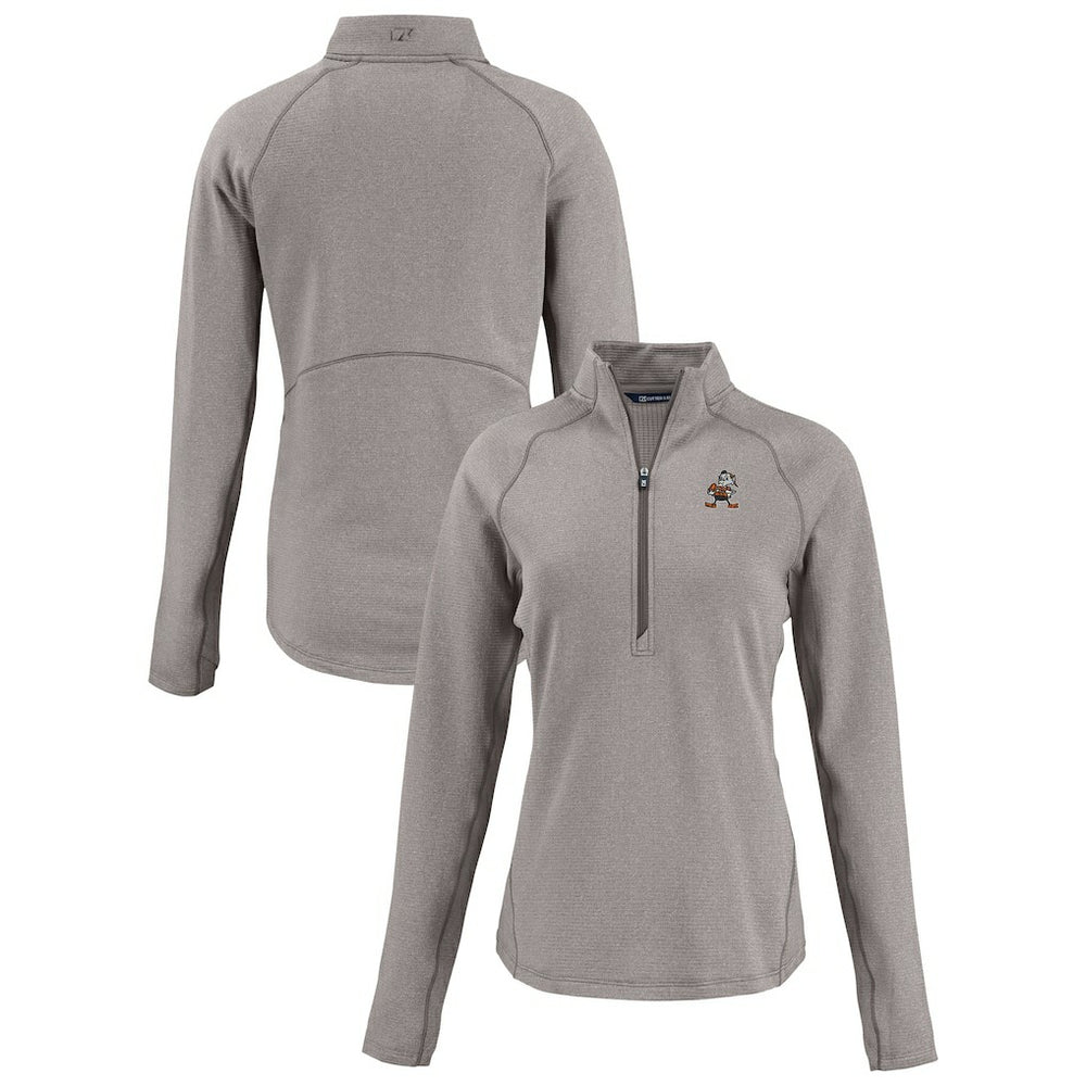 Cleveland Browns Cutter & Buck Women's Peshastin Eco Fleece Recycled Tri-Blend Raglan Half-Zip Jacket Heather Gray - NFL