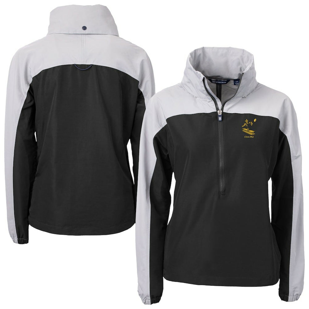 Pittsburgh Steelers Cutter & Buck Women's Charter Eco Recycled Half-Zip Hooded Anorak Jacket Black - NFL