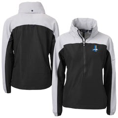 Detroit Lions Cutter & Buck Women's Charter Eco Recycled Half-Zip Hooded Anorak Jacket Black - NFL