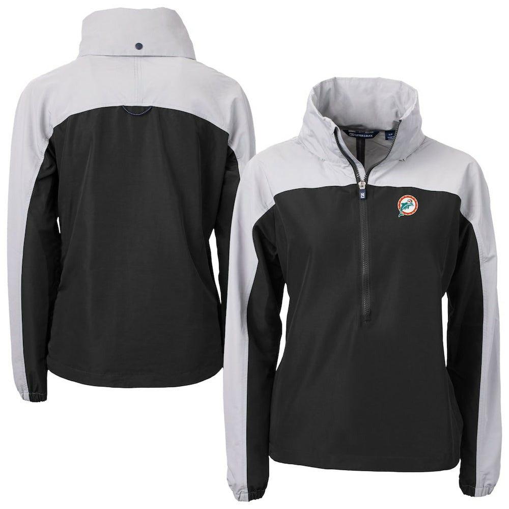 Miami Dolphins Cutter & Buck Women's Charter Eco Recycled Half-Zip Hooded Anorak Jacket Black - NFL