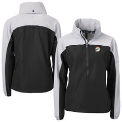 Miami Dolphins Cutter & Buck Women's Charter Eco Recycled Half-Zip Hooded Anorak Jacket Black - NFL