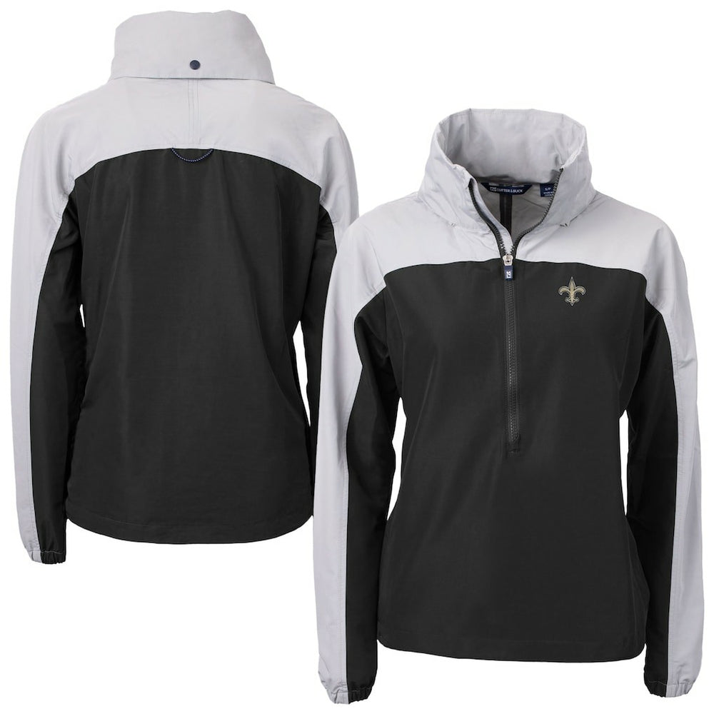 New Orleans Saints Cutter & Buck Women's Charter Eco Recycled Half-Zip Hooded Anorak Jacket Black - NFL