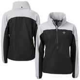 New Orleans Saints Cutter & Buck Women's Charter Eco Recycled Half-Zip Hooded Anorak Jacket Black - NFL