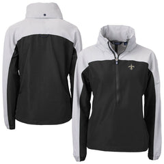 New Orleans Saints Cutter & Buck Women's Charter Eco Recycled Half-Zip Hooded Anorak Jacket Black - NFL