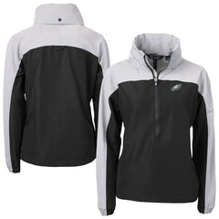 Philadelphia Eagles Cutter & Buck Women's Charter Eco Recycled Half-Zip Hooded Anorak Jacket Black - NFL