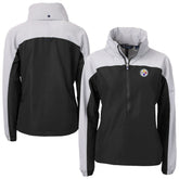 Pittsburgh Steelers Cutter & Buck Women's Charter Eco Recycled Half-Zip Hooded Anorak Jacket Black - NFL