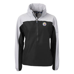 Pittsburgh Steelers Cutter & Buck Women's Charter Eco Recycled Half-Zip Hooded Anorak Jacket Black - NFL