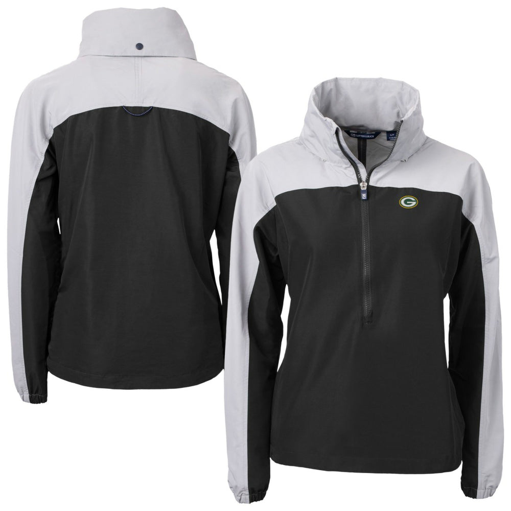 Green Bay Packers Cutter & Buck Women's Charter Eco Recycled Half-Zip Hooded Anorak Jacket Black - NFL