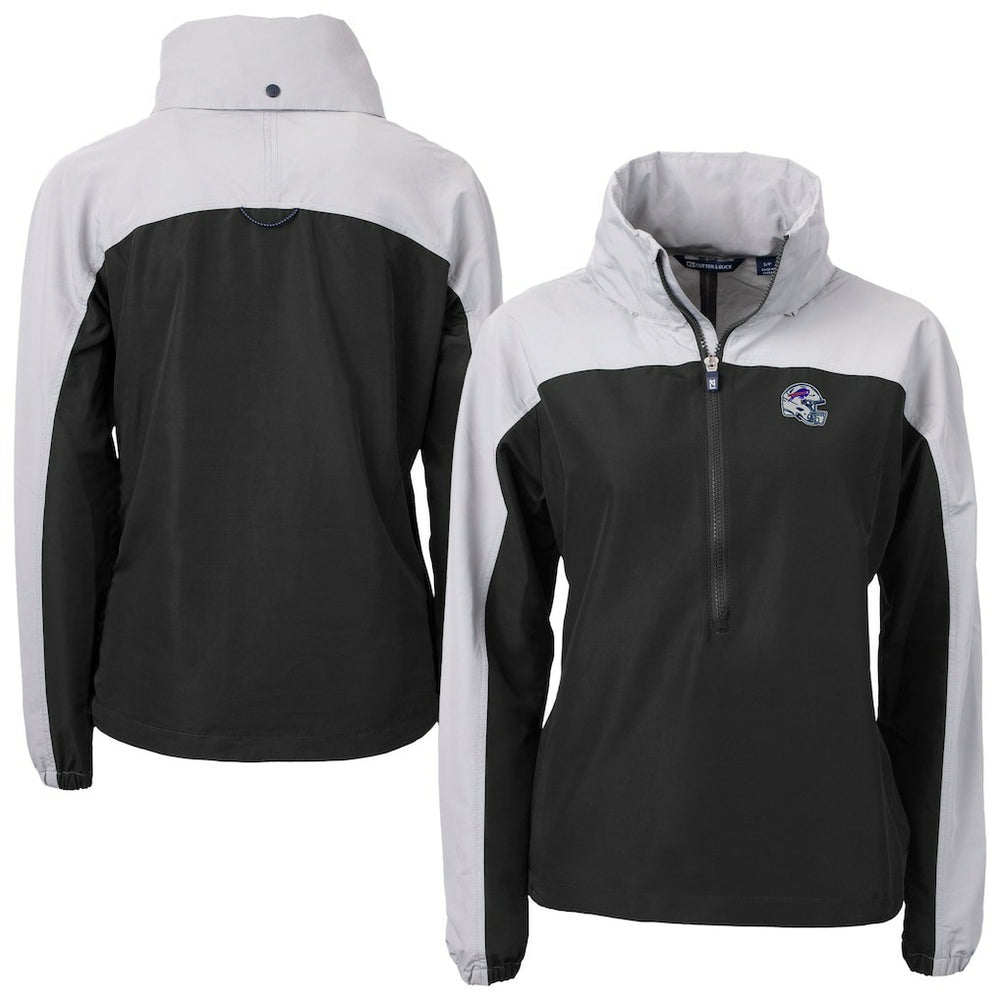 Buffalo Bills Cutter & Buck Women's Charter Eco Recycled Half-Zip Hooded Anorak Jacket Black - NFL