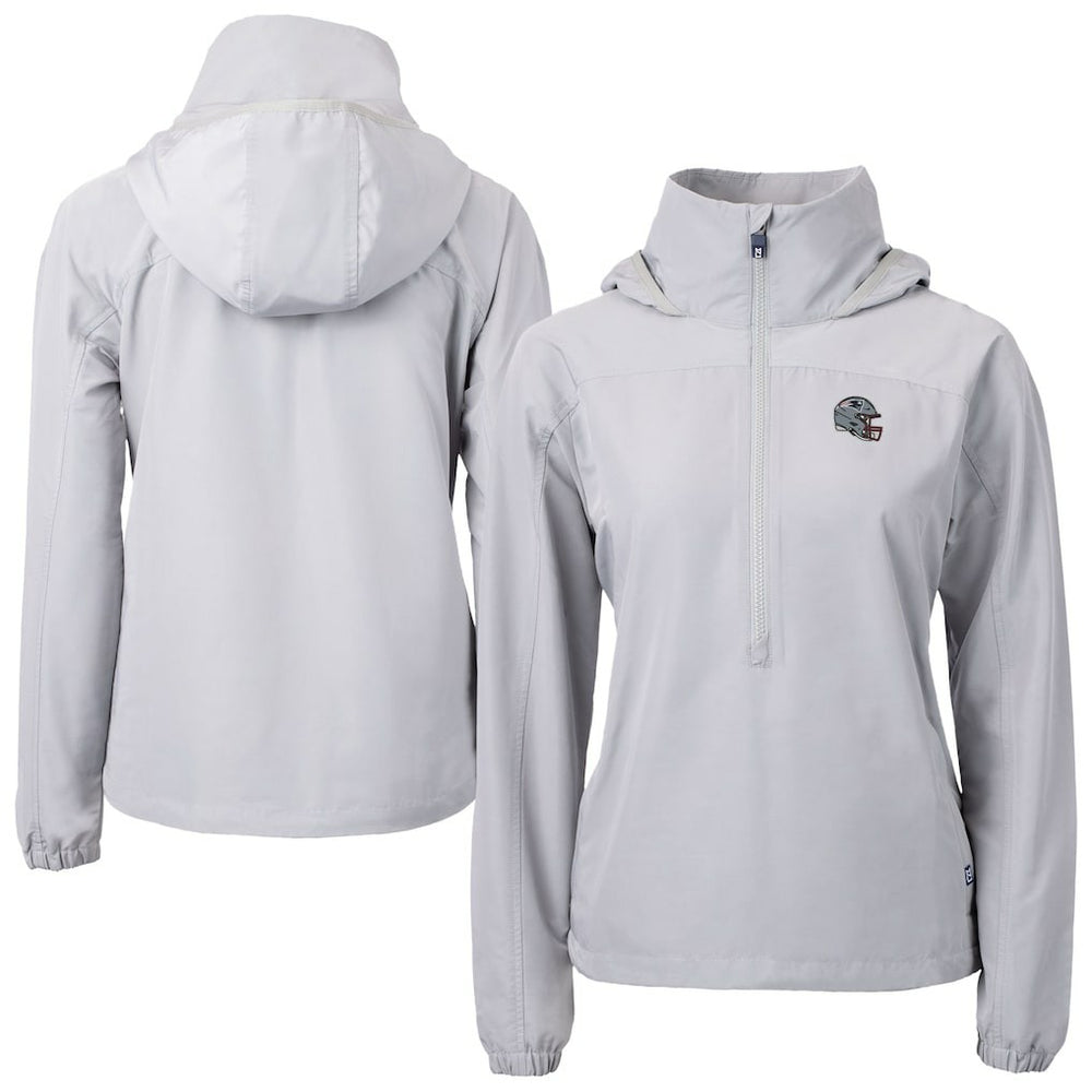 New England Patriots Cutter & Buck Women's Charter Eco Recycled Half-Zip Hooded Anorak Jacket Gray - NFL