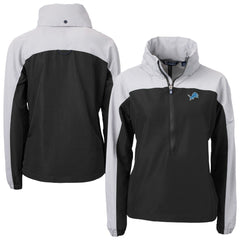 Detroit Lions Cutter & Buck Women's Charter Eco Recycled Half-Zip Hooded Anorak Jacket Black - NFL
