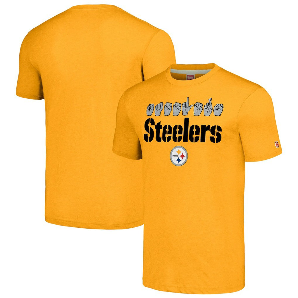 Pittsburgh Steelers Homage Unisex The NFL ASL Collection by Love Sign American Sign Language T-Shirt Gold - NFL