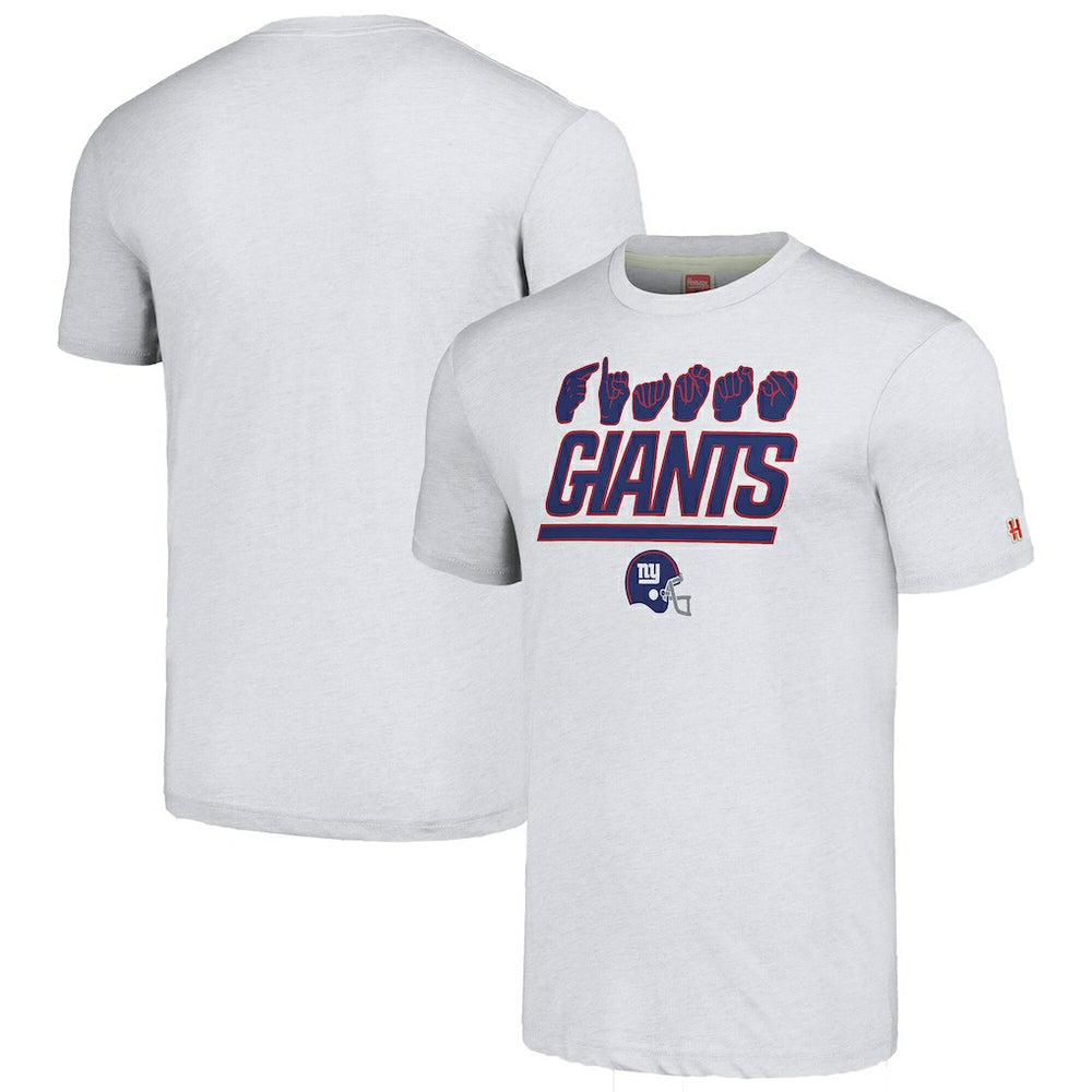 New York Giants Homage Unisex The NFL ASL Collection by Love Sign American Sign Language T-Shirt Ash - NFL