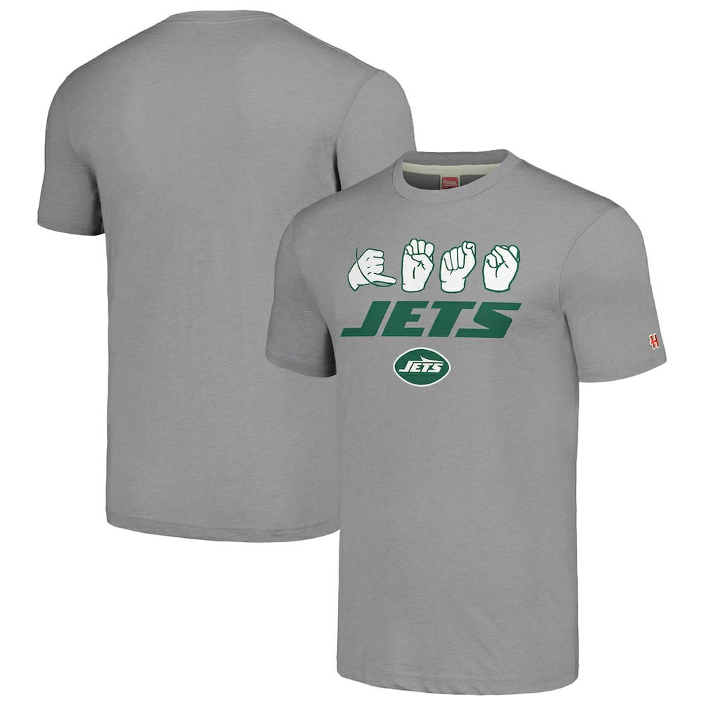 New York Jets Homage Unisex The NFL ASL Collection by Love Sign American Sign Language T-Shirt Grey - NFL