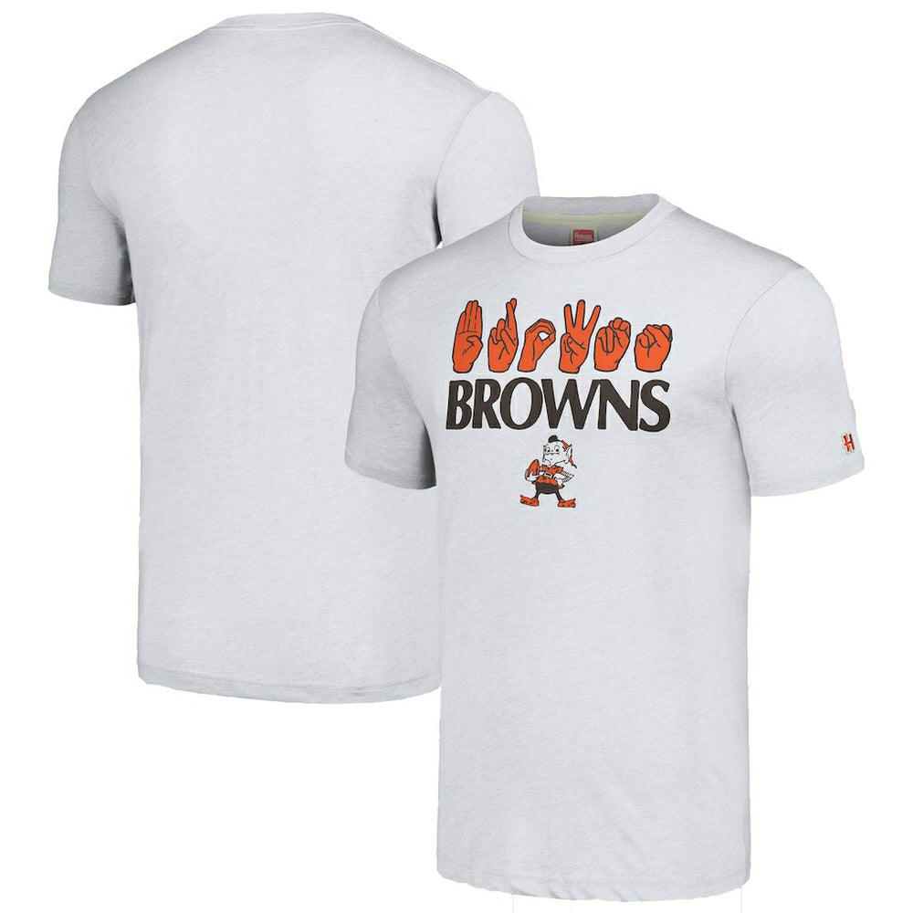 Cleveland Browns Homage Unisex The NFL ASL Collection by Love Sign American Sign Language T-Shirt Ash - NFL