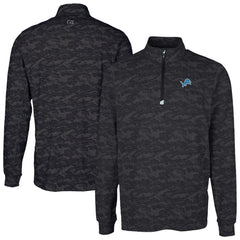 Detroit Lions Cutter & Buck Traverse Camo Print Stretch Quarter-Zip Top Black - NFL