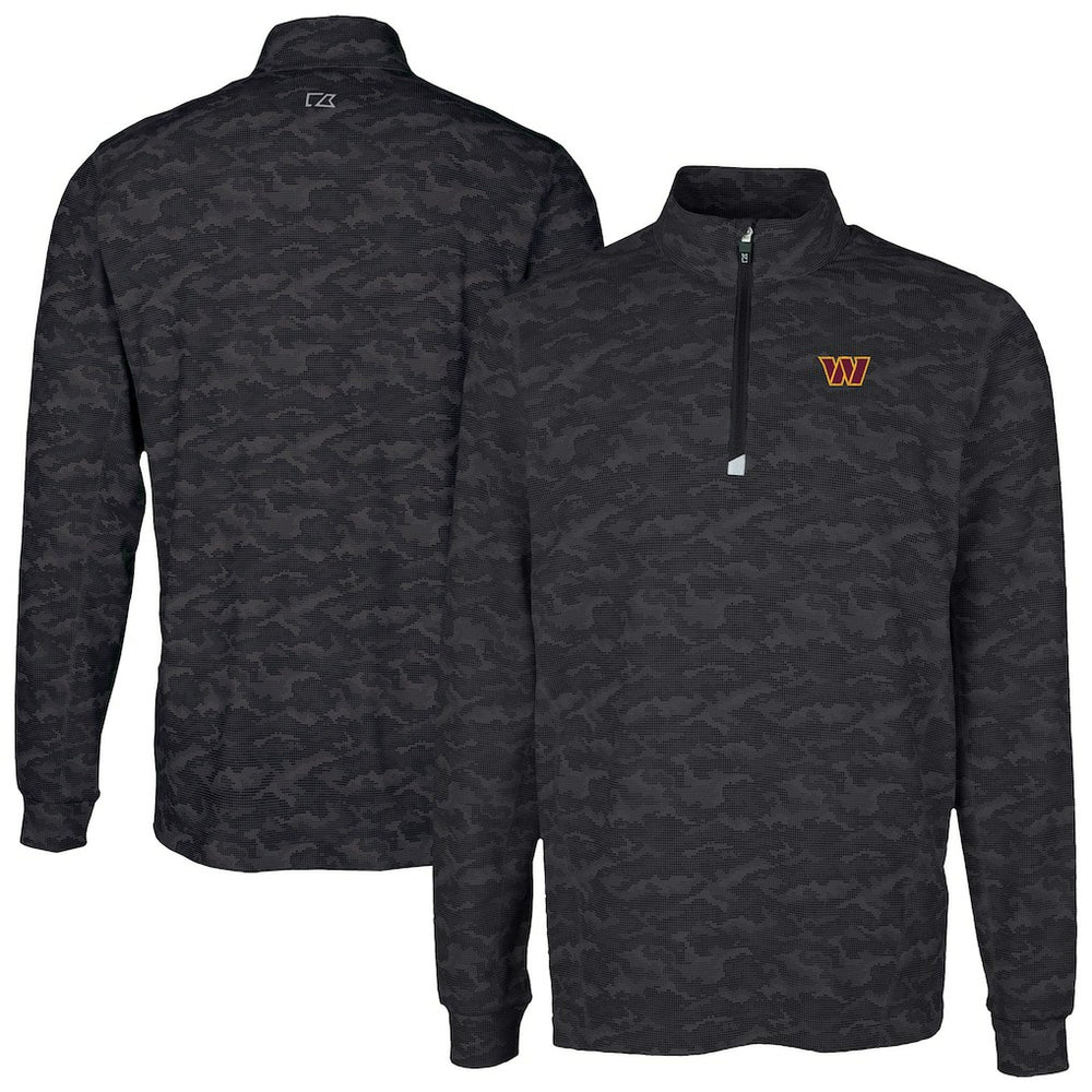 Washington Commanders Cutter & Buck Traverse Camo Print Stretch Quarter-Zip Top Black - NFL