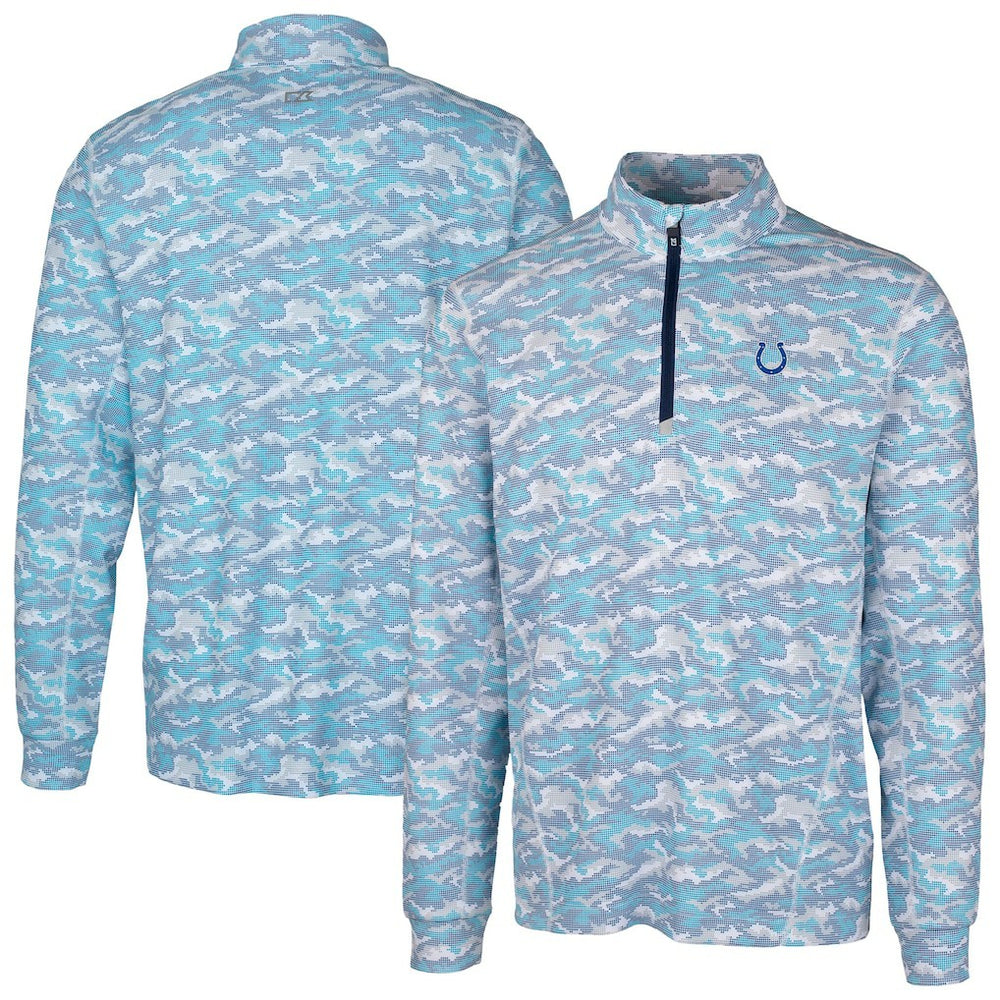 Indianapolis Colts Cutter & Buck Traverse Camo Print Stretch Quarter-Zip Pullover Top Blue - NFL
