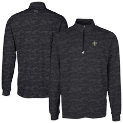 New Orleans Saints Cutter & Buck Traverse Camo Print Stretch Quarter-Zip Top Black - NFL