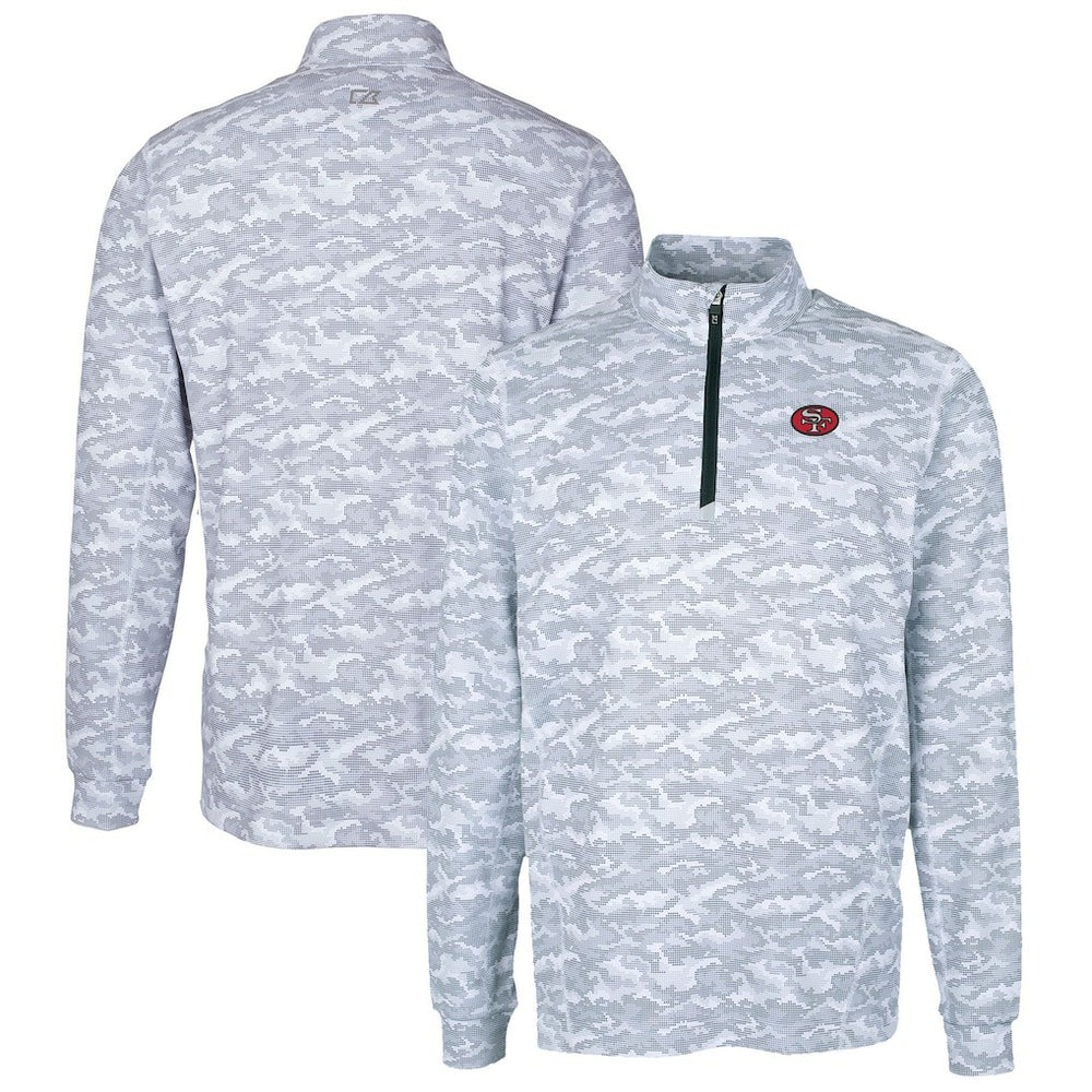 San Francisco 49ers Cutter & Buck Big & Tall Traverse Eco Camo Tri-Blend DryTec Quarter-Zip Jacket Charcoal - NFL