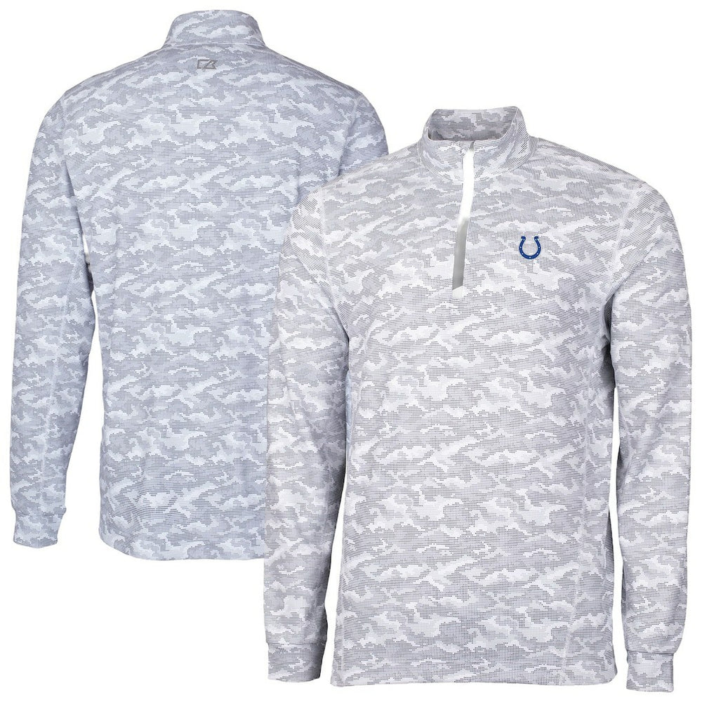 Indianapolis Colts Cutter & Buck Big & Tall Traverse Eco Camo Tri-Blend DryTec Quarter-Zip Jacket Charcoal - NFL