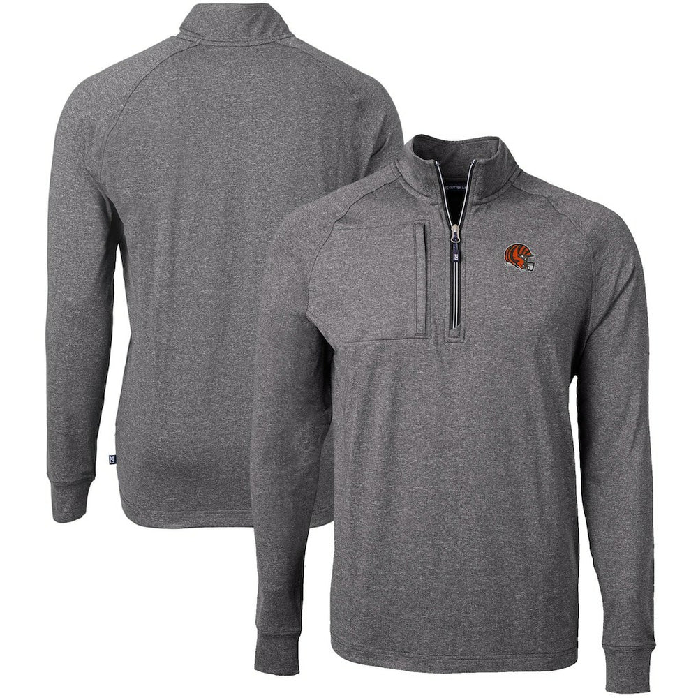 Cincinnati Bengals Cutter & Buck Big & Tall Adapt Eco Raglan Quarter-Zip Jacket Heather Black - NFL