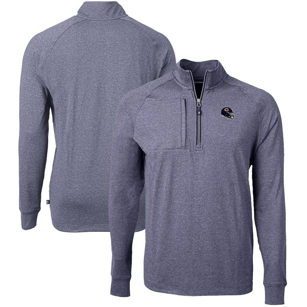 Chicago Bears Cutter & Buck Big & Tall Adapt Eco Raglan Quarter-Zip Jacket Heather Navy - NFL