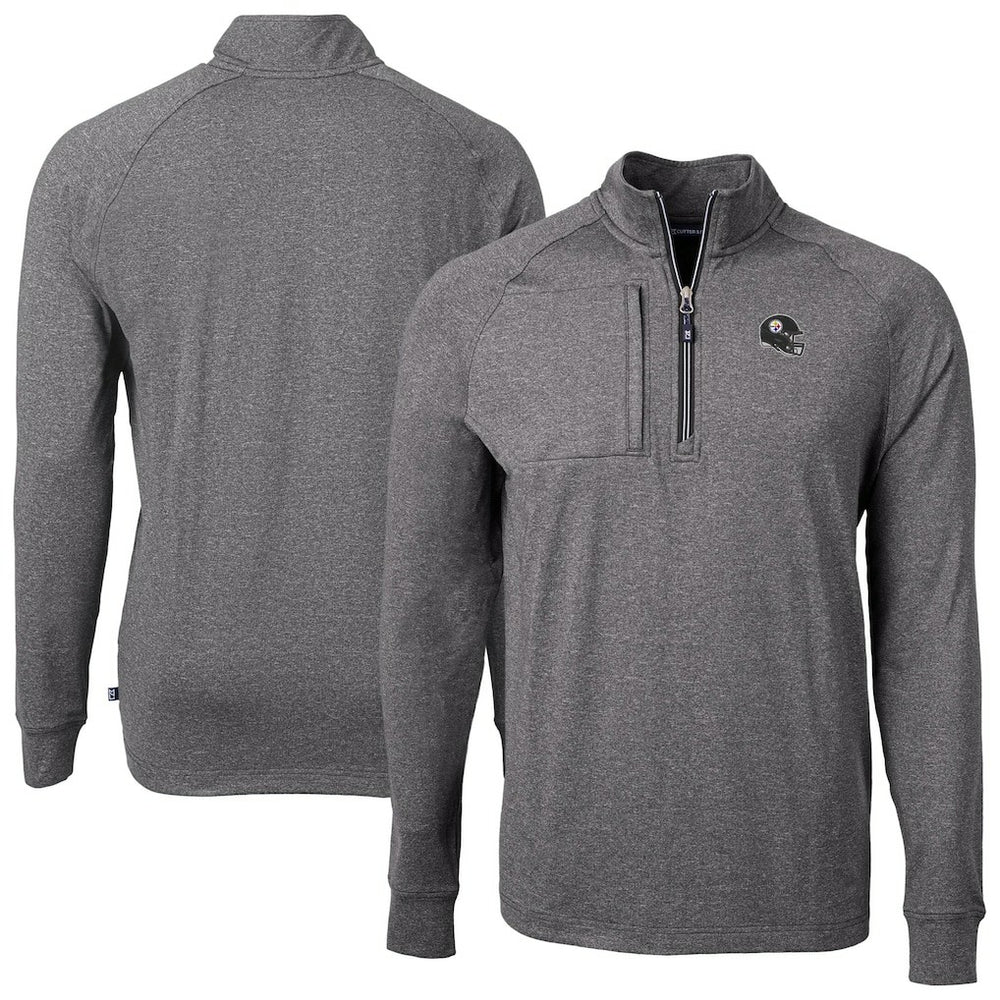 Pittsburgh Steelers Cutter & Buck Big & Tall Adapt Eco Raglan Quarter-Zip Jacket Heather Black - NFL